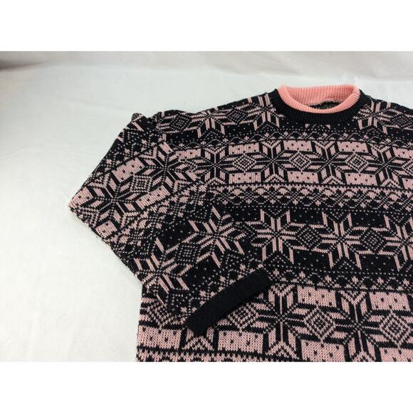 Vtg Gitano Plus Pink Black 44/24W Made in USA Geometric‎ Acrylic Sweater - Picture 4 of 11